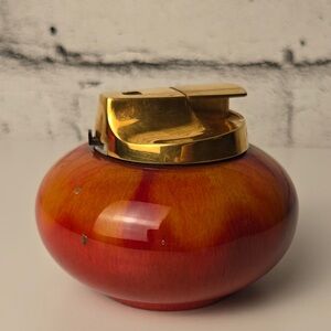 Vintage West German Pottery Ashtray Lighter Red Glaze Germany MCM